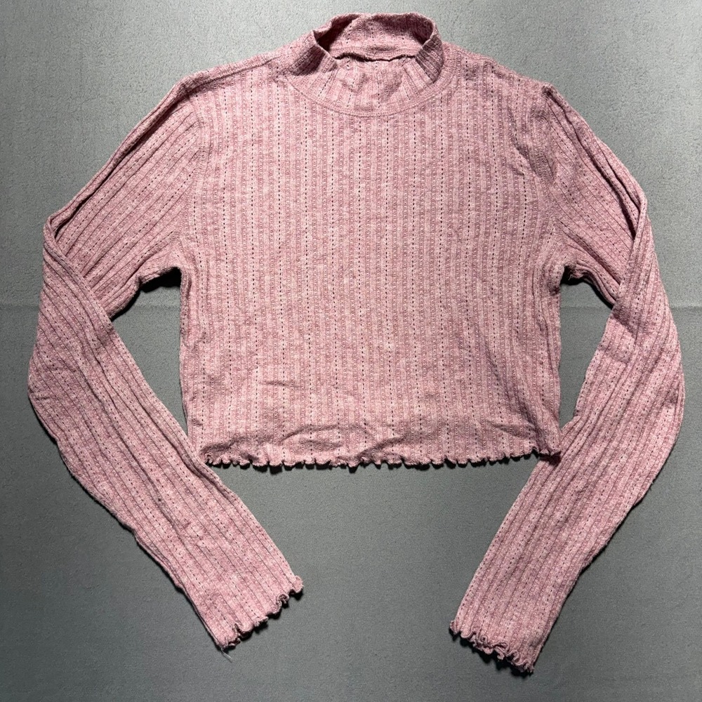 Aero Shrunken Tee OG Tee Collection Mauve Pink Ribbed Mock Neck Crop Top Large
